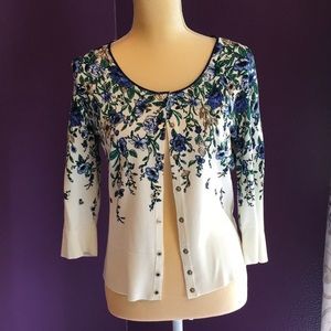 White House Black Market Blue Floral Cardigan, S, EUC